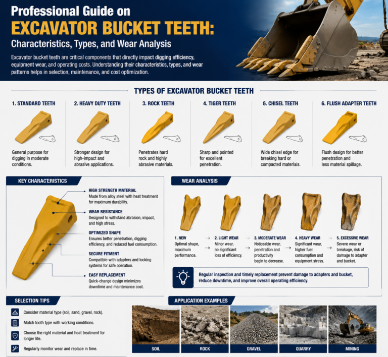 Professional Guide on Excavator Bucket Teeth: Characteristics, Types, and Wear Analysis