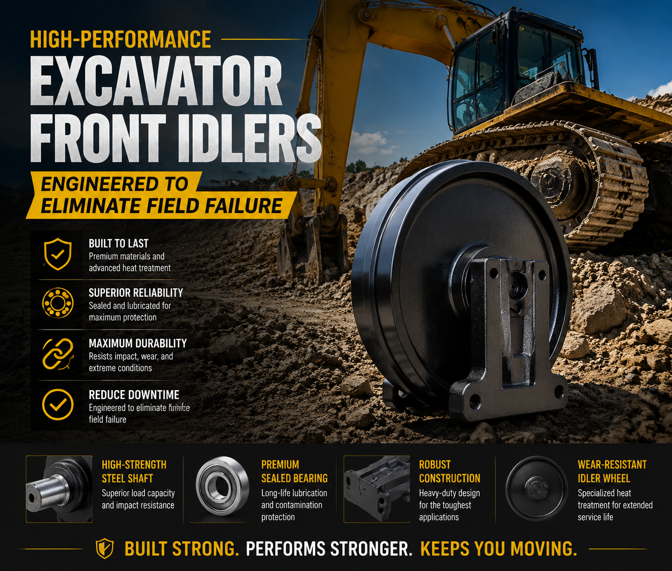 High-Performance Excavator Front Idlers: Engineered to Eliminate Field Failure