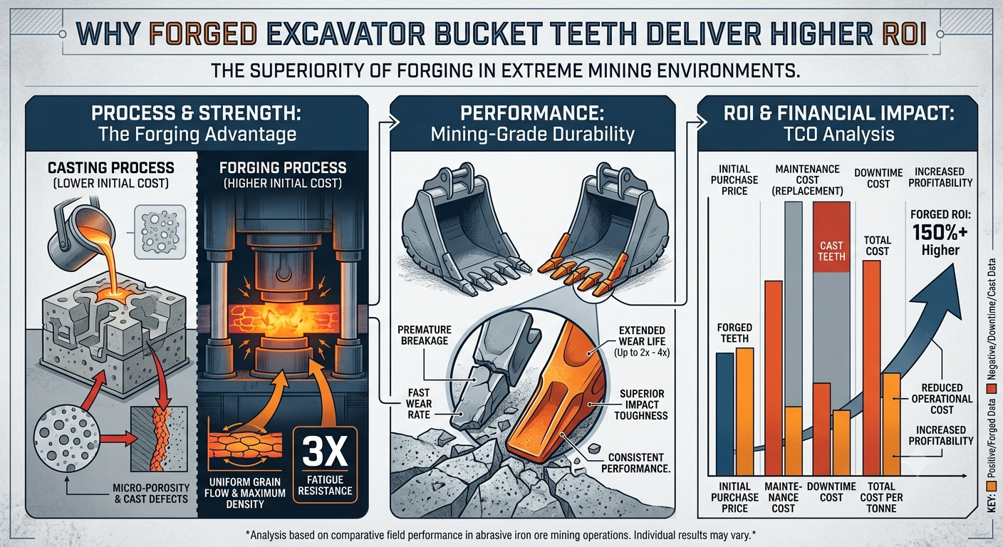 Why Forged Bucket Teeth Deliver Higher ROI in Mining and Heavy-Duty Excavation